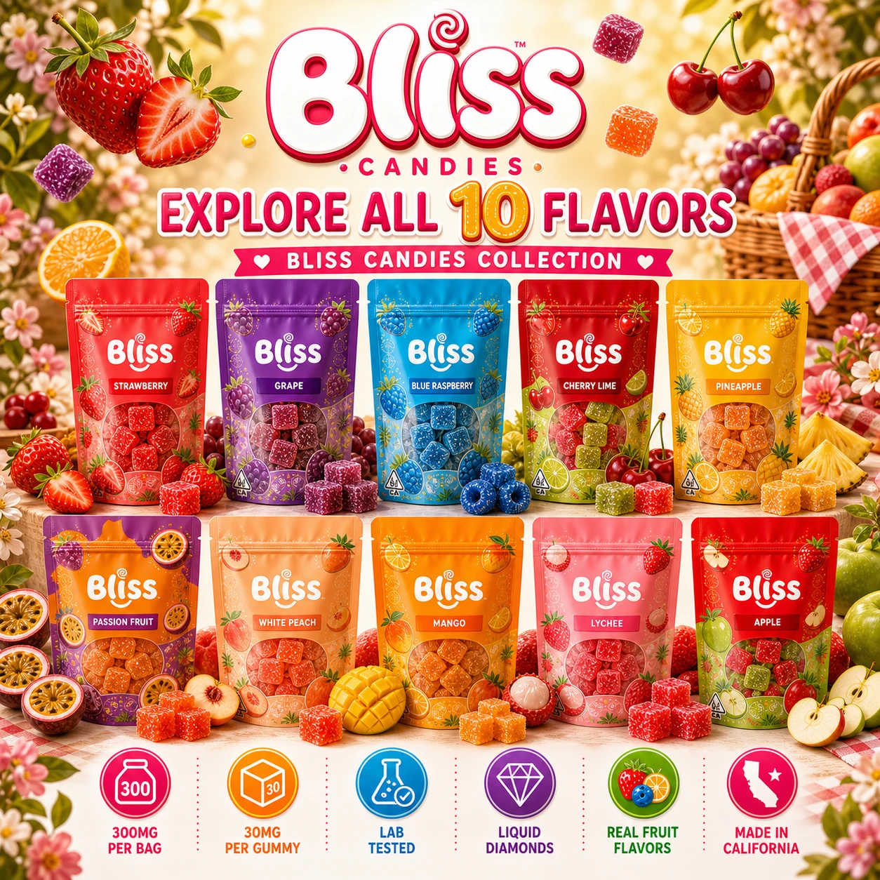 Bliss Candies warm 10 flavor carousel poster