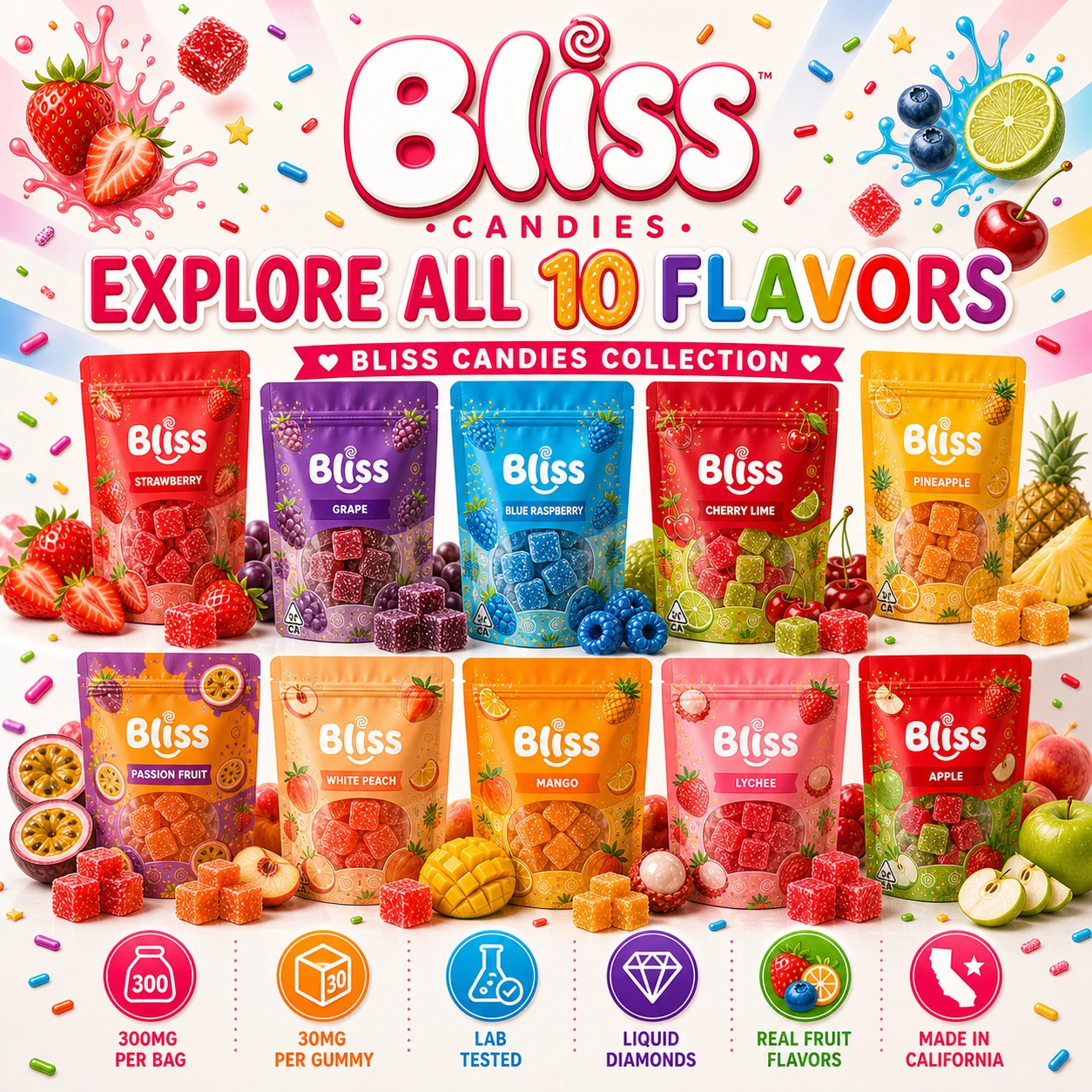 Bliss Candies bright 10 flavor carousel poster