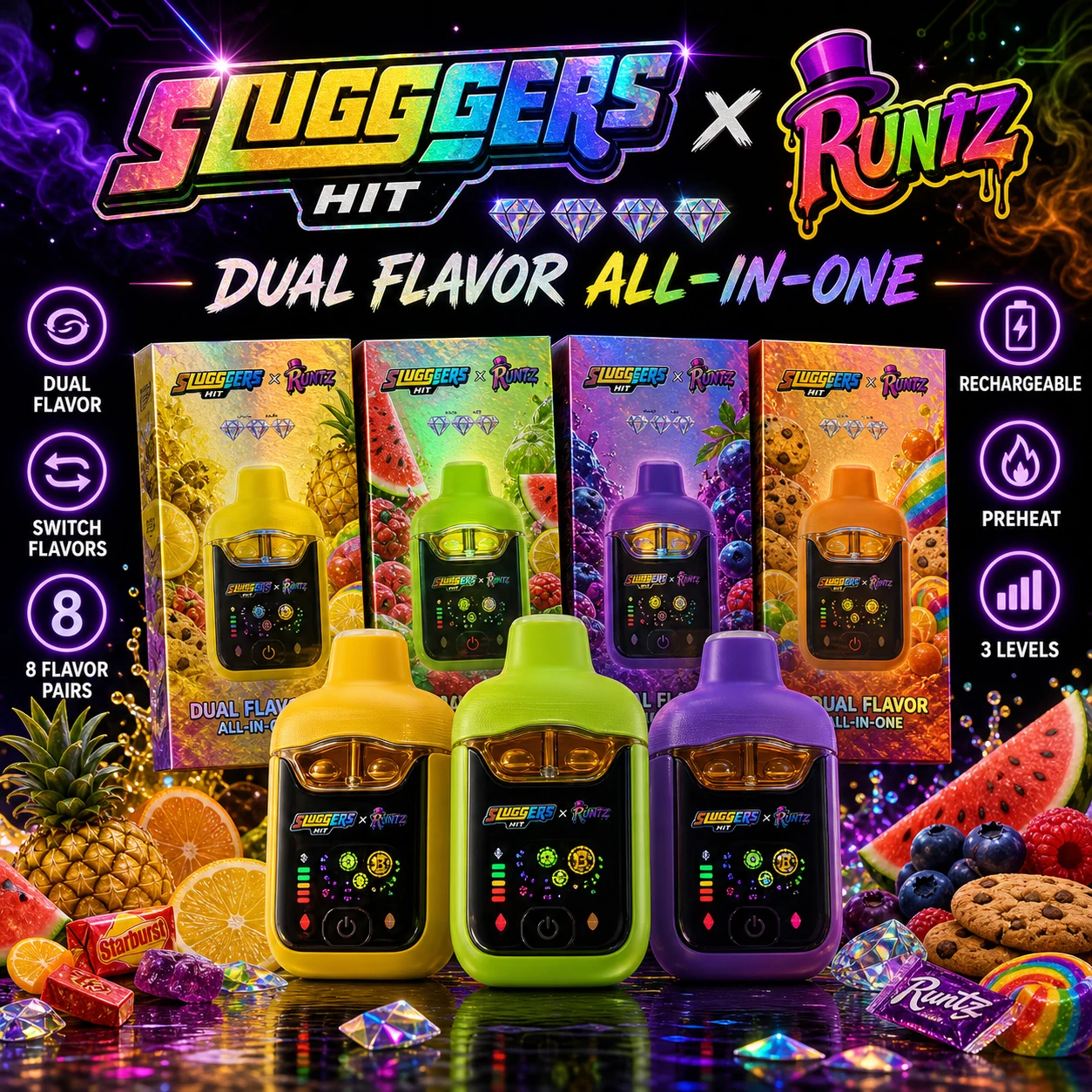 Sluggers Hit x Runtz dual flavor all-in-one profile